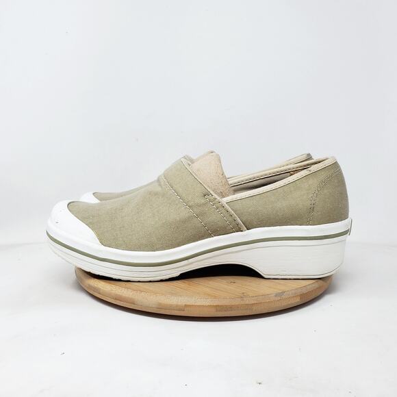 Dansko Volley Clogs Womens 41 Khaki Canvas White Chunky Slip On Sneaker Shoes - Picture 1 of 13